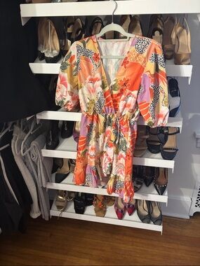 Floral Orange V-Neck Short Dress